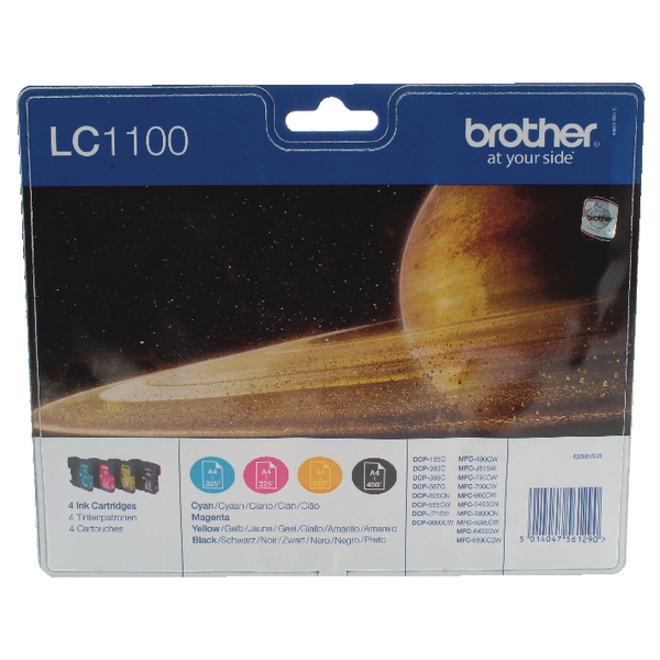 Brother LC-1100 Black/Cyan/magenta/Yellow Inkjet Cartridge (Pack of 4) LC1100VALBP
