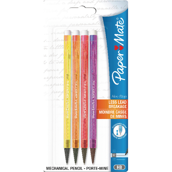 Paper Mate Assorted Neon Non Stop Automatic Pencils 0.7mm 12 Blister Packs of 4 Pencils 1906122