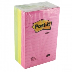 Post-it Notes 102 x 152mm Ruled Feint Neon Assorted (Pack of 6) 660N