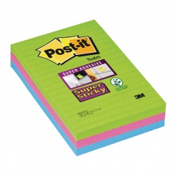 Post-it Notes Super Sticky XXL Lined 102 x 152mm Ultra Colours (Pack of 3) 660-3SSUC