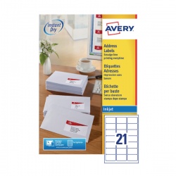 Avery QuickDRY Inkjet Label 63.5x38.1mm 21 per Sheet (Pack of 100) J8160-100