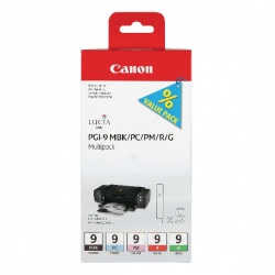 Canon PGI-9 Matte Black/Photo Cyan/Photo Magenta/Red/Green Inkjet Cartridges (Pack of 5) 1033B013