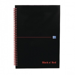 Black n Red Wirebound Hardback A4 Notebook Feint Perforated 100102248