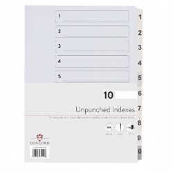 Concord A4 Unpunched Presentation 1-10 Index Dividers (Pack of 10) 75201
