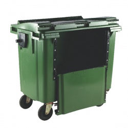 Green 1100 Litre Wheeled Bin with Drop Down Front and Flat Lid 377975