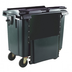 Grey 1100 Litre Wheeled Bin with Drop Down Front and Flat Lid 377976