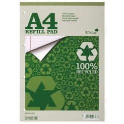 Silvine Refill A4 Pad Punched 4 Hole Recycled Ruled Feint and Margin (Pack of 6) RE4FM-T