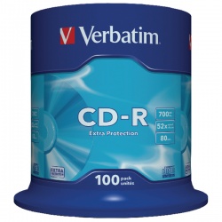Verbatim CD-R Datalife Non-AZO 80minutes 700MB 52X Non-Printable Spindle (Pack of 100) 43411