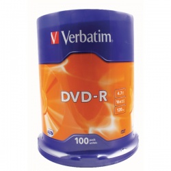 Verbatim DVD-R 16x Non-Printable Spindle (Pack of 100) 43549