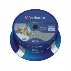 Verbatim Blu-ray BD-R 25 GB 6x Printable Spindle (Pack of 25) 43811